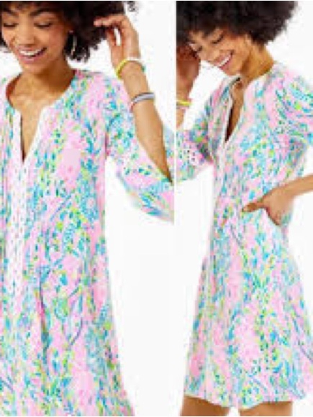 Lilly Pulitzer Pink Floral Dress with Green & Blue Accents